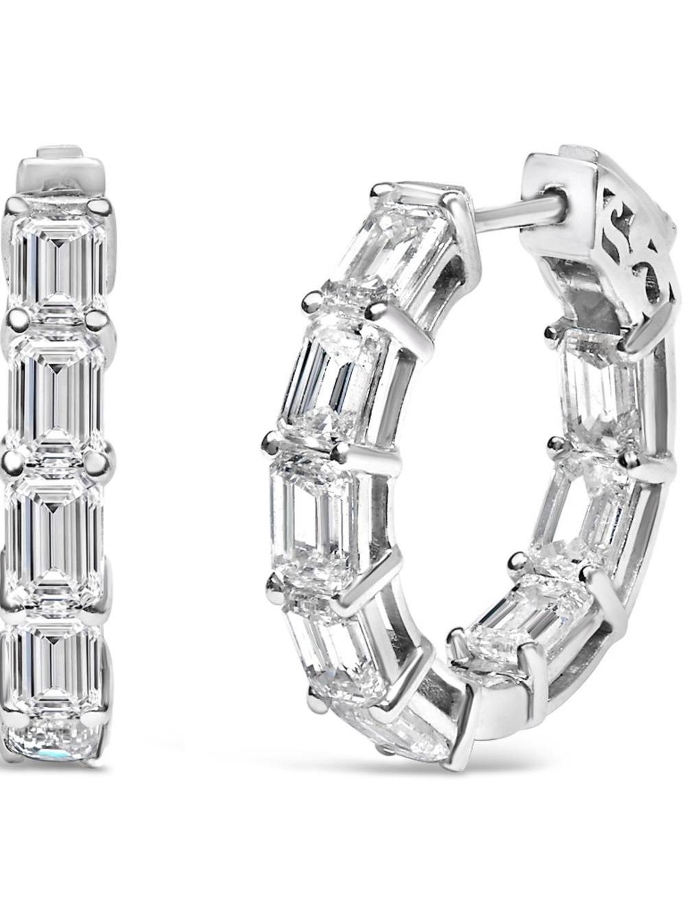 14K White Gold 5 1/10 Cttw Emerald Cut Lab Grown Diamond Inside Out Hoop